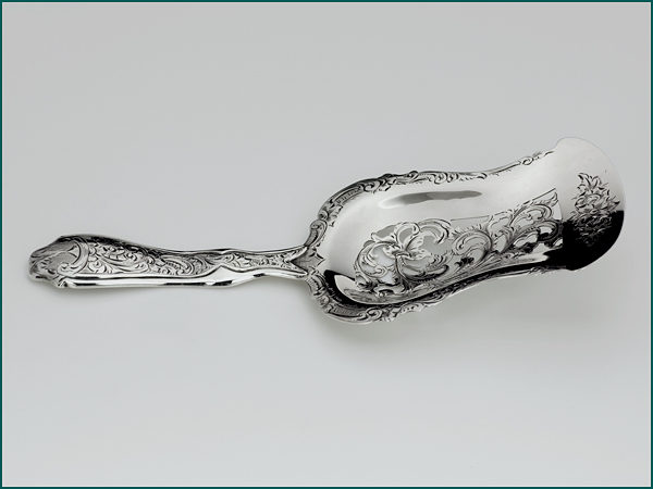 Zilveren natfruitschep met gravering uit 1854-9158