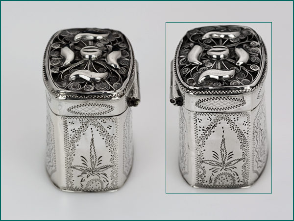 Zilveren loddereindoosje met filigrainwerk uit 1861-9233