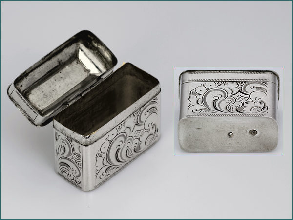 Zilveren loddereindoosje met gravering uit 1858-9188