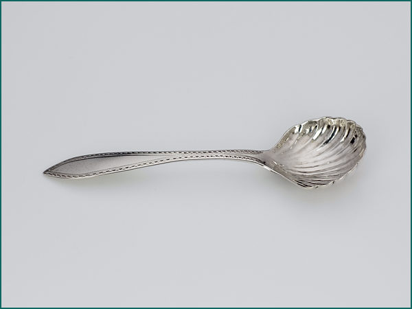 Zilveren suiker/theeschep in schelpvorm uit 1872-7920