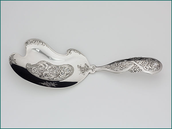 Zilveren natfruitschep met gravering uit 1858-7389