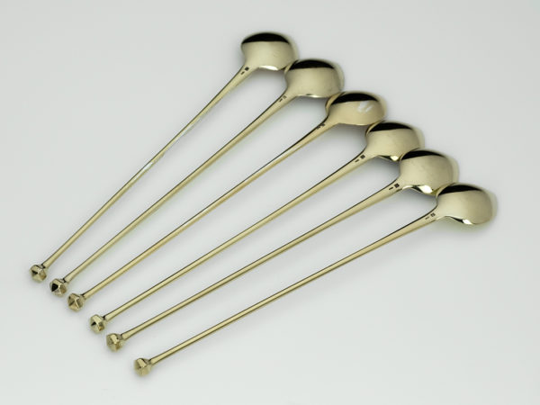 6 verguld zilveren longdrinklepels met emaille na 1953 (G. Beran)-12639