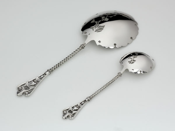 Zilveren Art Nouveau natfruitlepel + strooilepel uit 1901 in etui-12510