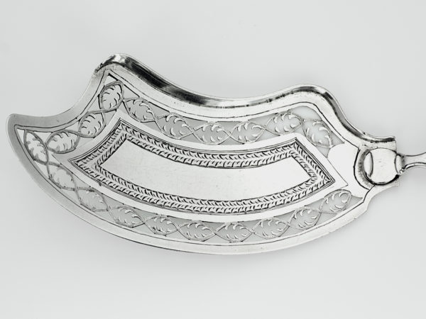 Zilveren visdienschep met ebbenhouten steel uit 1810-14774