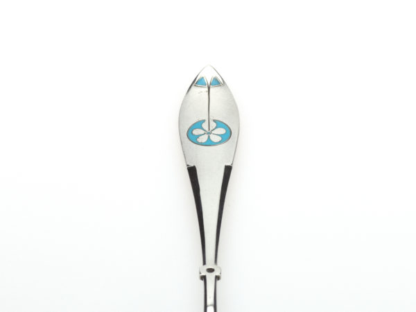 Zilveren natfruit/strooilepeltje met turkoois emaille 1858-1905-15201