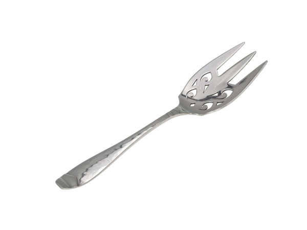 Zilveren opengewerkte cakevork met gehamerde steel uit 1932