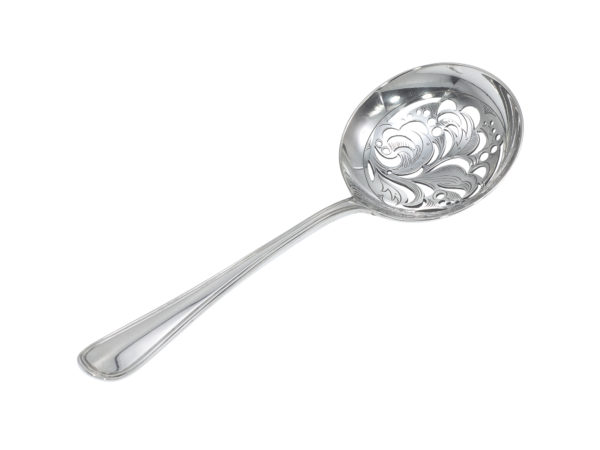 Zilveren dubbelrond natfruitlepel/strooilepel 1925-1953