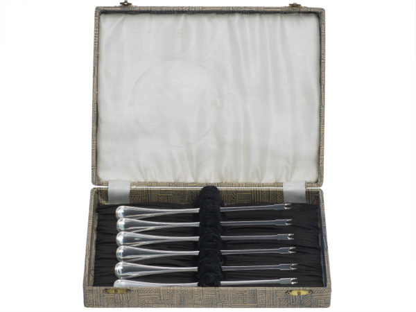 6 zilveren dubbelrond kreeftenhaken 1925-1953