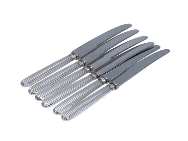 6 fruitmesjes met zilveren geribd heft 1906 -1953 (Bonebakker)