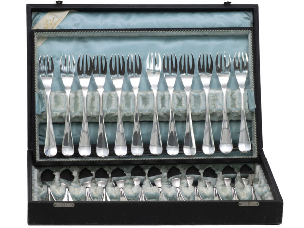 12 zilveren Haags lofje viscouverts uit 1923 in etui