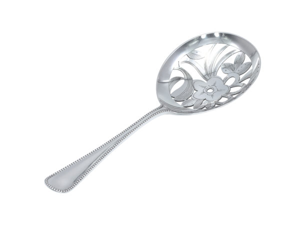 Zilveren natfruitlepel met parelrand uit 1932