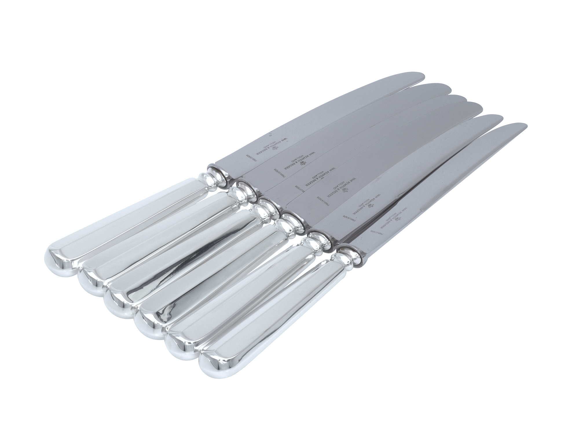 6 dinermessen met zilveren Haags lofje heften uit 1970