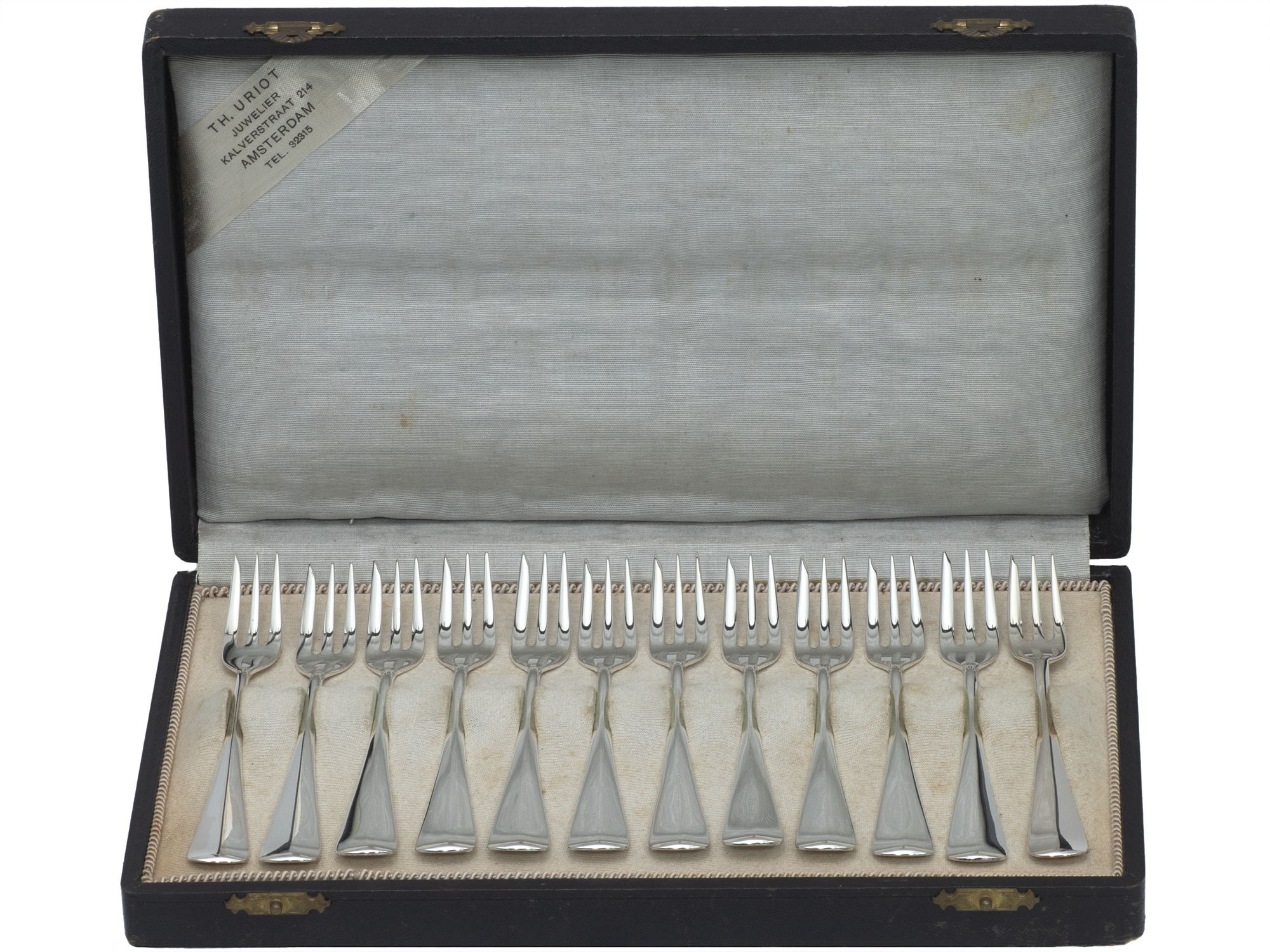 12 zilveren Haags lofje gebaksvorken uit 1967