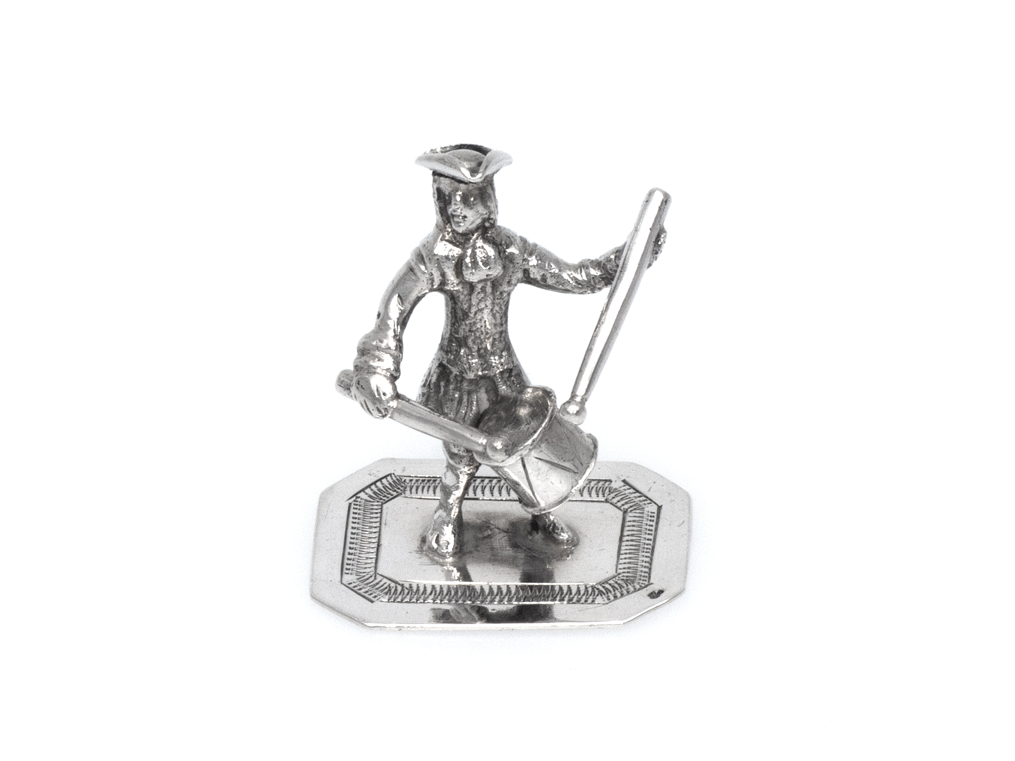 Zilveren miniatuur man met trommel uit 1743