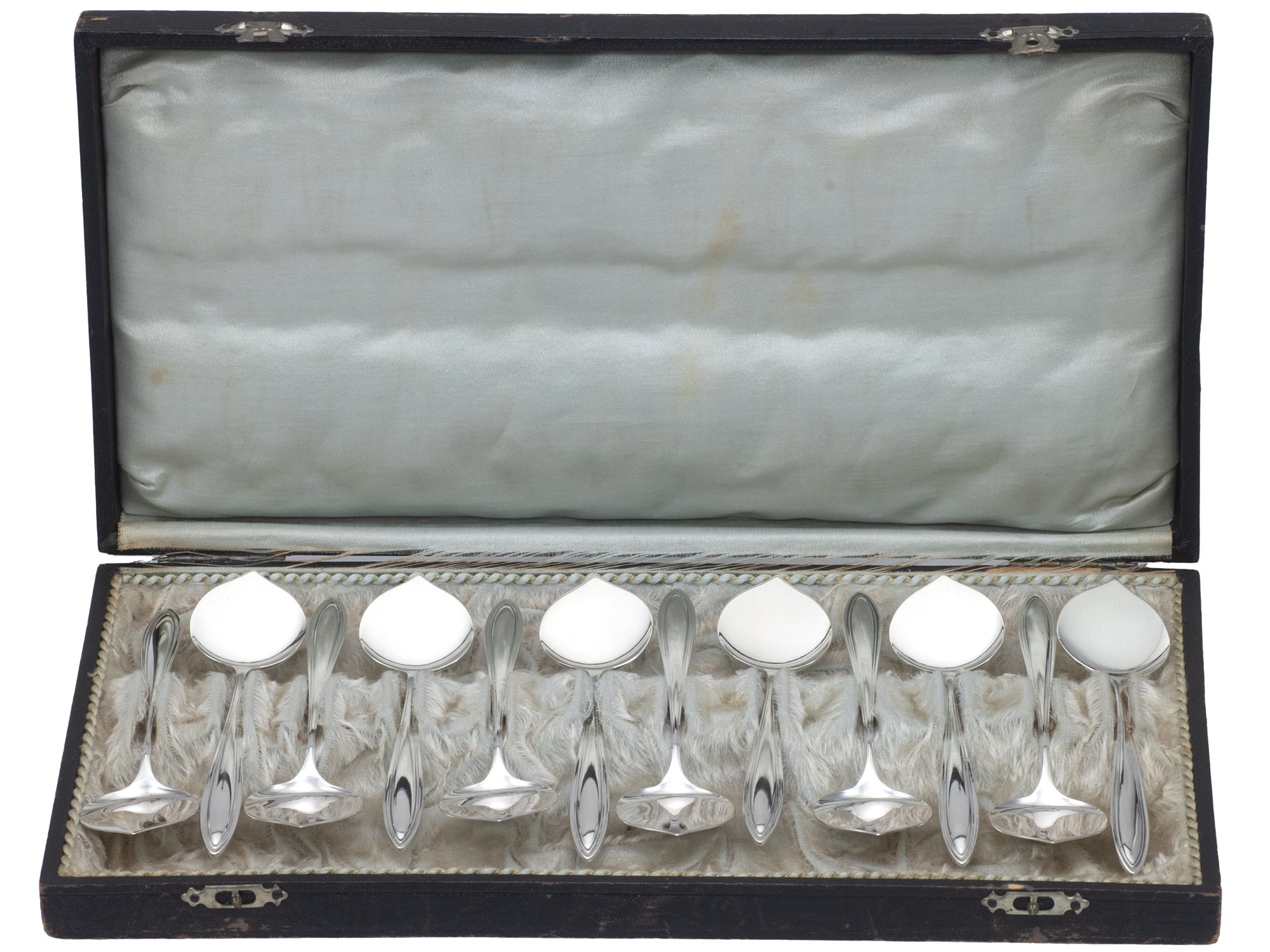 12 zilveren ijslepels model dubbelpuntfilet in etui 1925-1953