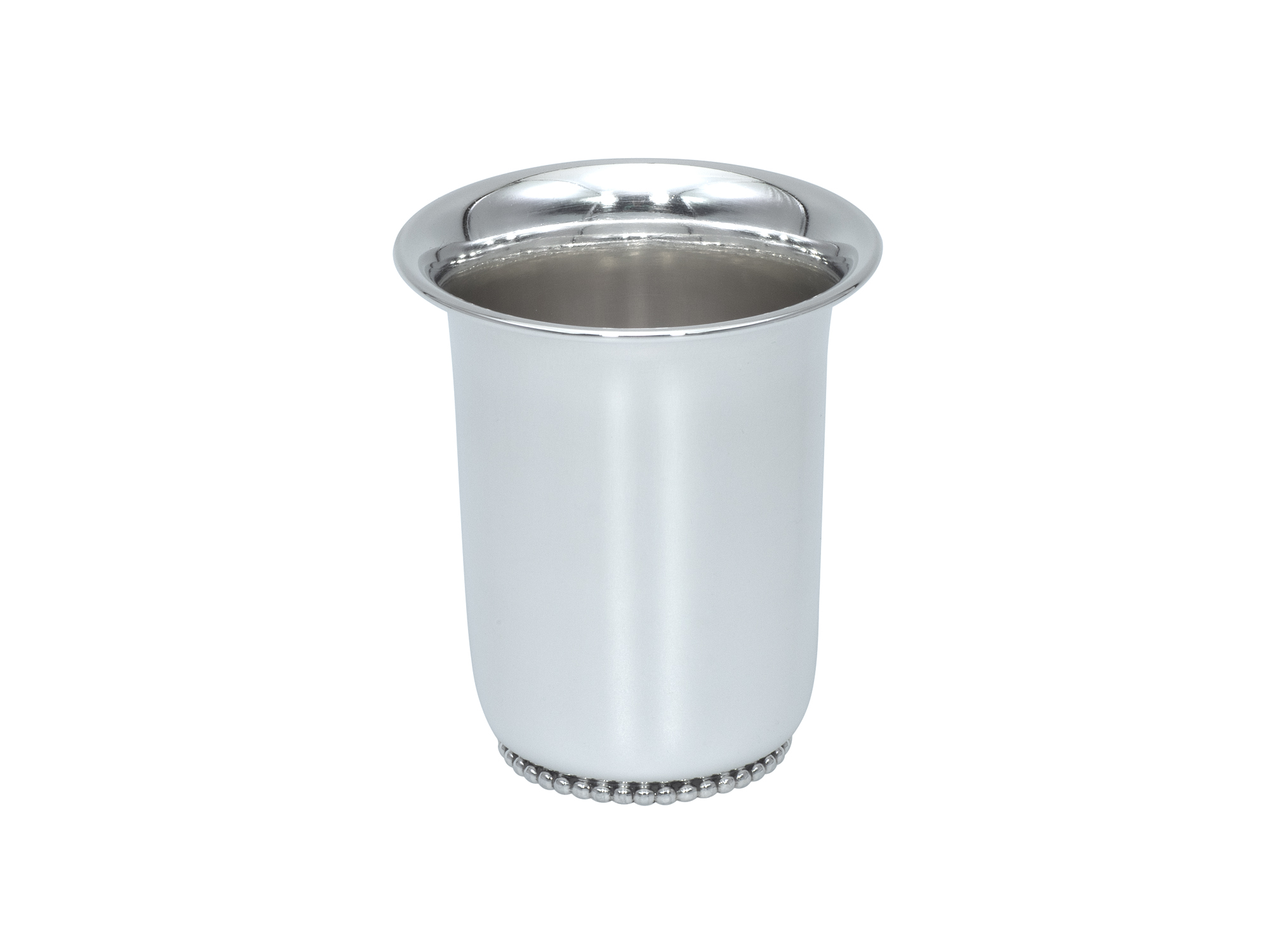 Zilveren geboorte/kinderbeker met parelrand uit 1964