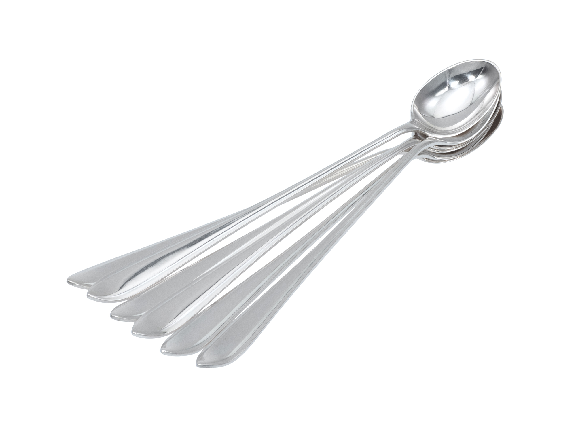 6 zilveren puntfilet longdrinklepels 1925-1953